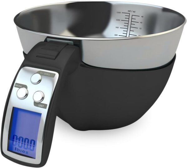 Fradel Digital Kitchen Food Scale with Bowl - 11lb, Grams & Ounces - Removable, Dishwasher-Safe Mixing Bowl - Black