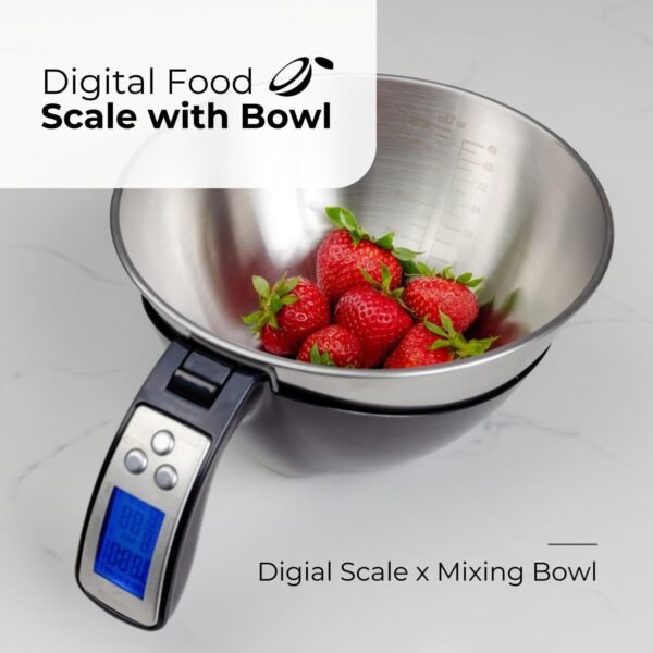 Fradel Digital Kitchen Food Scale with Bowl - 11lb, Grams & Ounces - Removable, Dishwasher-Safe Mixing Bowl - Black - Image 2