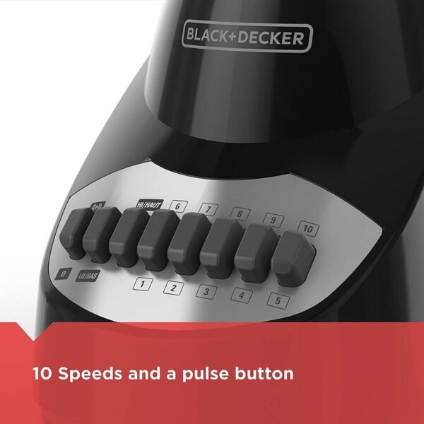 BLACK+DECKER 10-Speed Countertop Blender, BL2010BG, 6-Cup Glass Jar, Dishwasher-Safe, Stainless Steel Blade, Suction Feet - Image 4