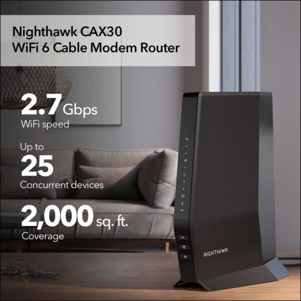 NETGEAR Nighthawk Modem Router Combo (CAX30) DOCSIS 3.1 Cable Modem and WiFi 6 Router - AX2700 2.7 Gbps - Compatible with Xfinity, Spectrum, Cox, and More - Gigabit Wireless Internet - Image 2