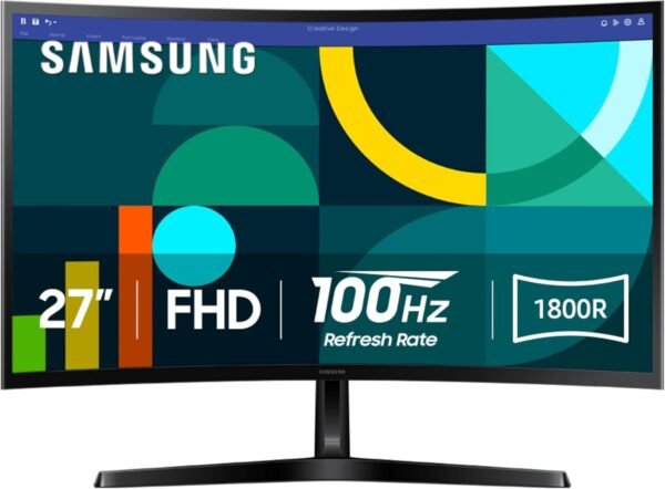 SAMSUNG 27" Essential S3 (S36GD) Series FHD 1800R Curved Computer Monitor, 100Hz, Game Mode, Advanced Eye Comfort, HDMI and D-sub Ports, LS27D366GANXZA, 2024