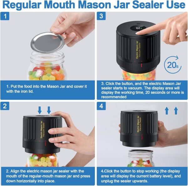 Electric Mason Jar Vacuum Sealer Kit for Wide Mouth and Regular Mouth Mason Jars - Image 3