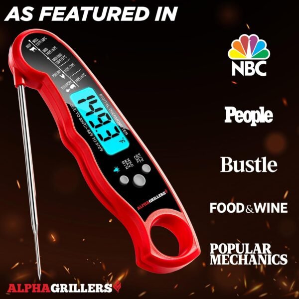 Alpha Grillers Instant Read Meat Thermometer for Cooking Grilling and Griddle Accessories Kitchen Essentials - Waterproof Backlight & Calibration - Image 4