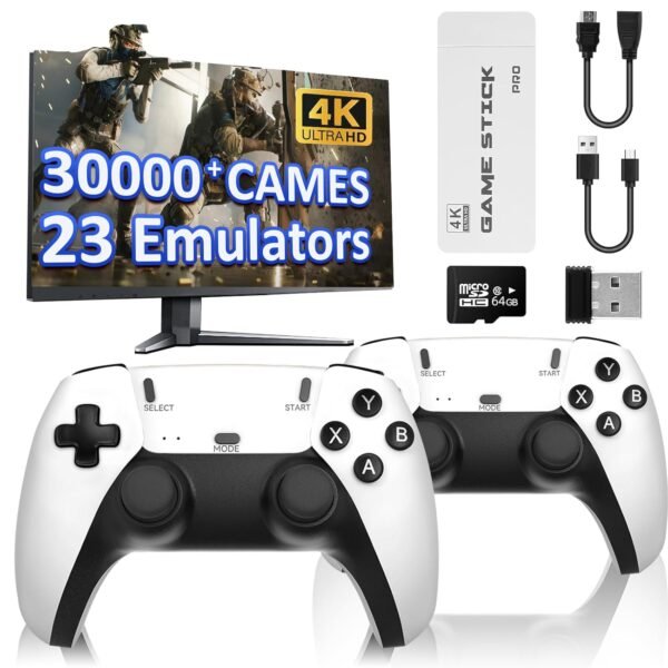 2025 Retro Video Game Console, 30000+ Classic Video Games with 4K HDMI, Built-in 19 Emulators with Upgrade Dual 2.4G Wireless Controllers, Plug & Play TV Video Gaming Stick