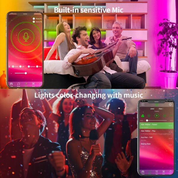 KSIPZE 100ft Led Strip Lights RGB Music Sync Color Changing Bluetooth Led Lights with Smart App Control Remote Led Lights for Bedroom Room Lighting Flexible Home Décor - Image 4