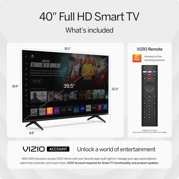 VIZIO 40-inch Full HD 1080p Smart TV with DTS Virtual: X, Alexa Compatibility, Google Cast Built-in, Bluetooth Headphone Capable, (VFD40M-08 New) - Image 3